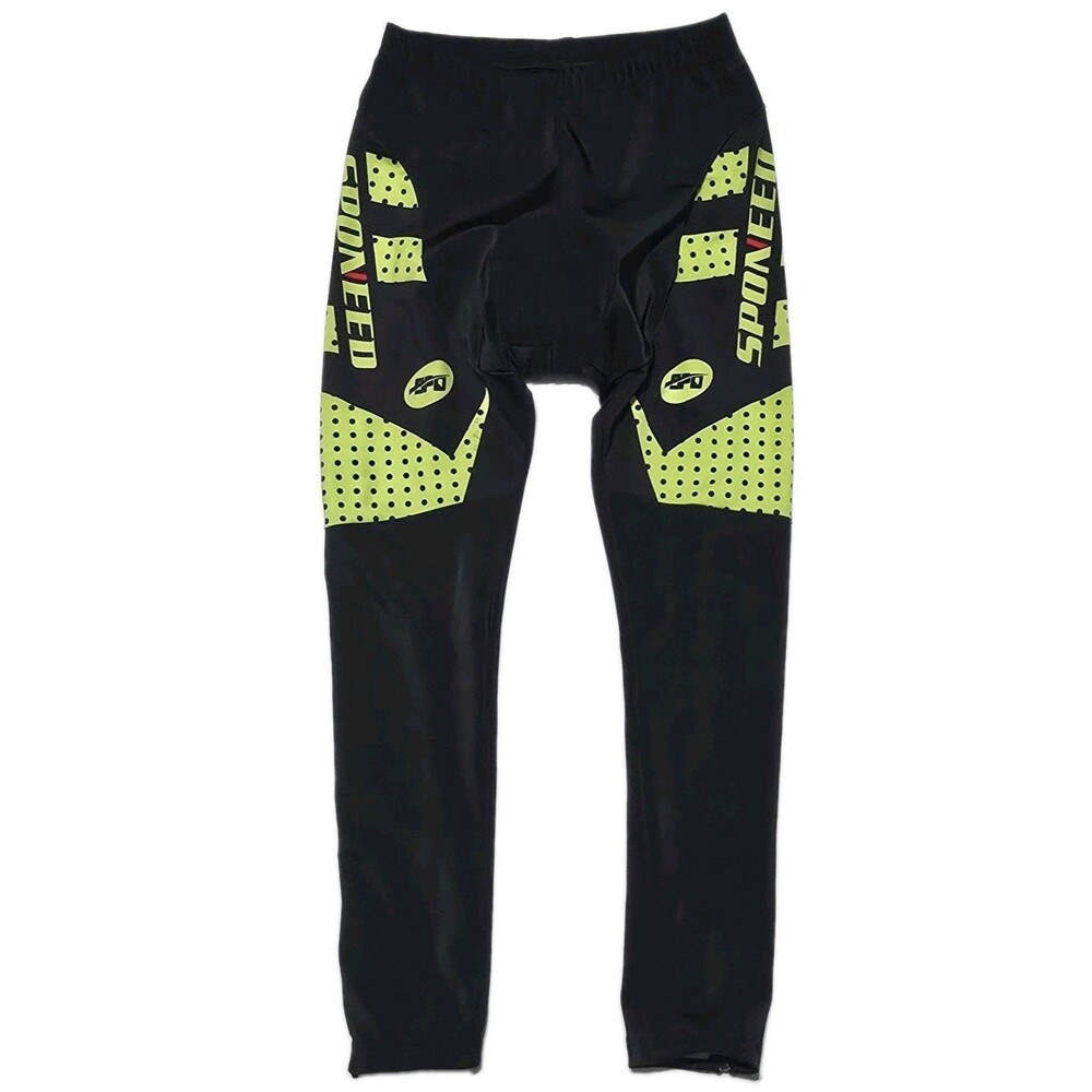 Sponeed Men's Medium 4D Padded Stretch Cycling Tights - Black/Neon Green Pants